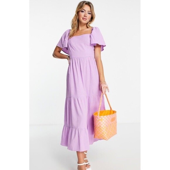 Miss Selfridge Lavender Purple Layered Ruffle Maxi Dress Size 4 Open Tie Back - Picture 1 of 6